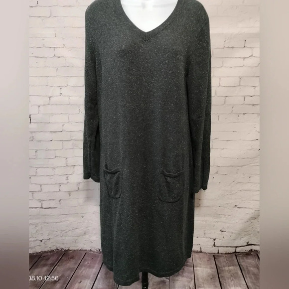 J. Jill Dark Gray Silk and Cotton Knit Dress with pockets - Picture 1 of 11